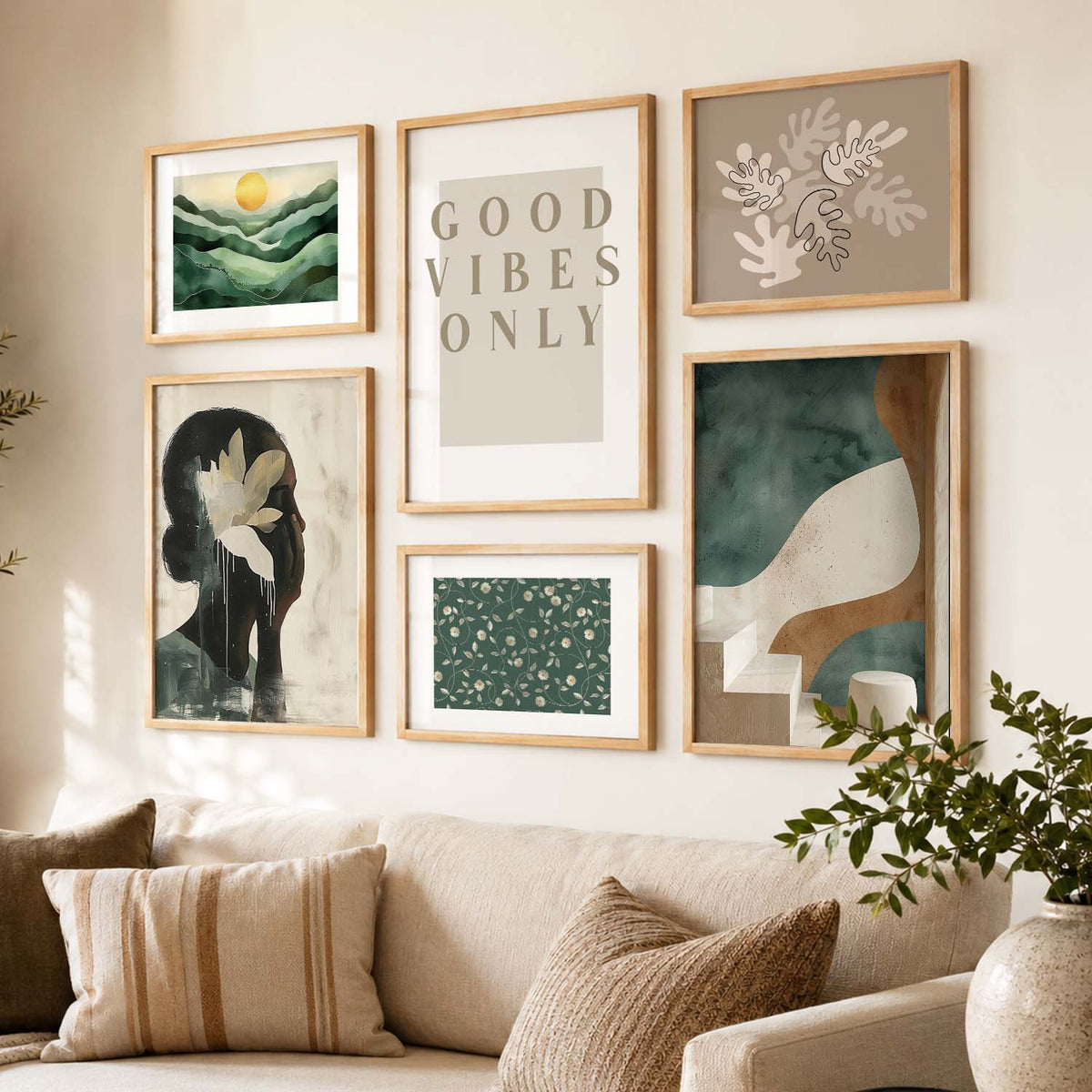 Nature Art Prints with Frame for Living Room Bedroom Home and Office Wall Decor Set of 6