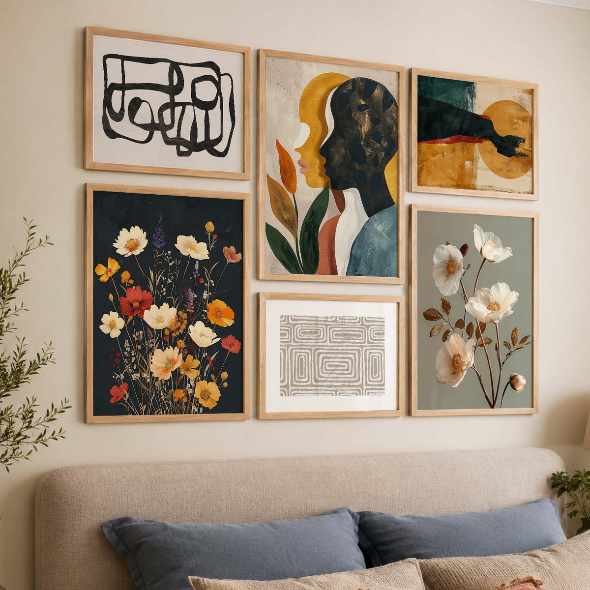 Modern Art  Prints with Frame for Living Room Bedroom Home and Office Wall Decor Set of 6