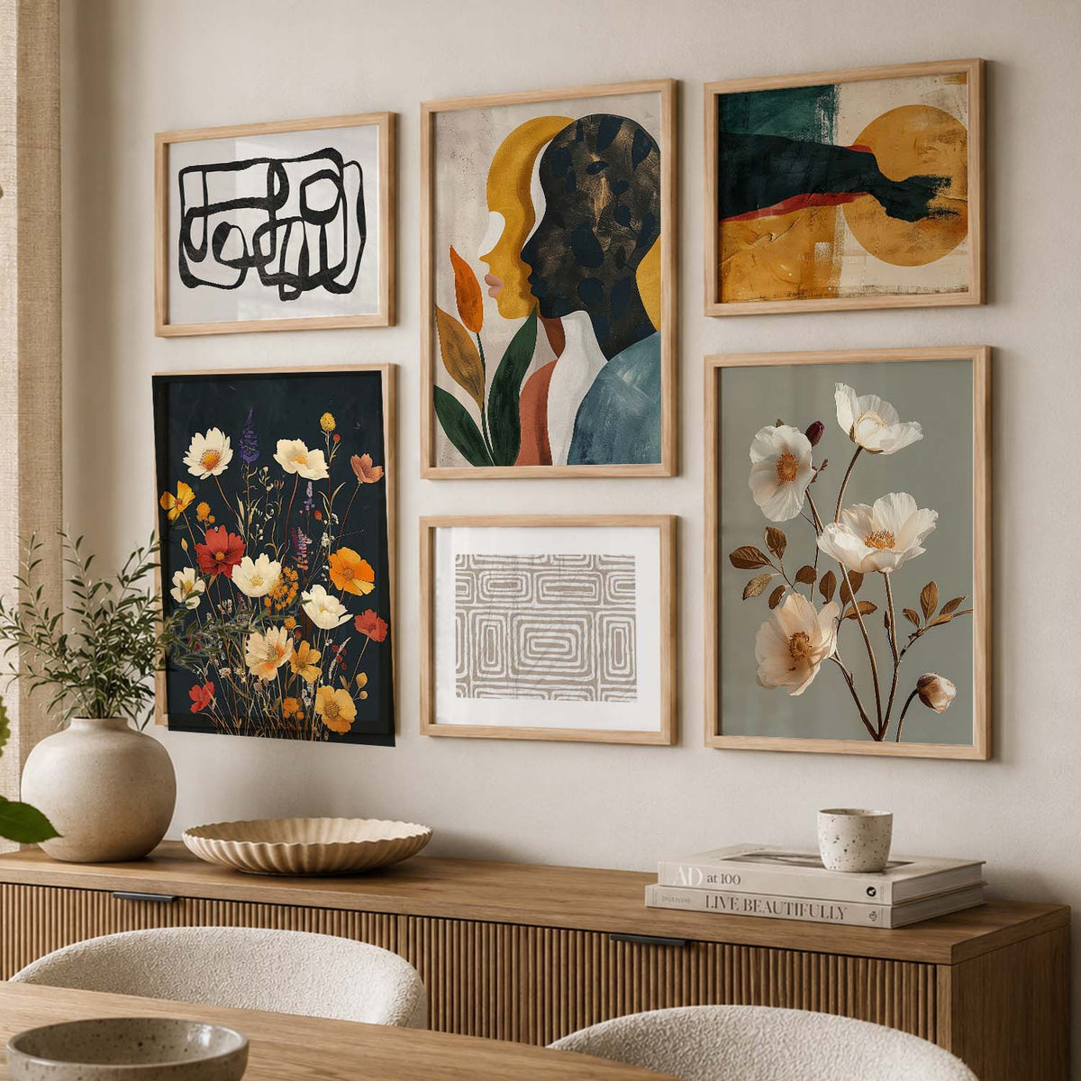 Modern Art  Prints with Frame for Living Room Bedroom Home and Office Wall Decor Set of 6