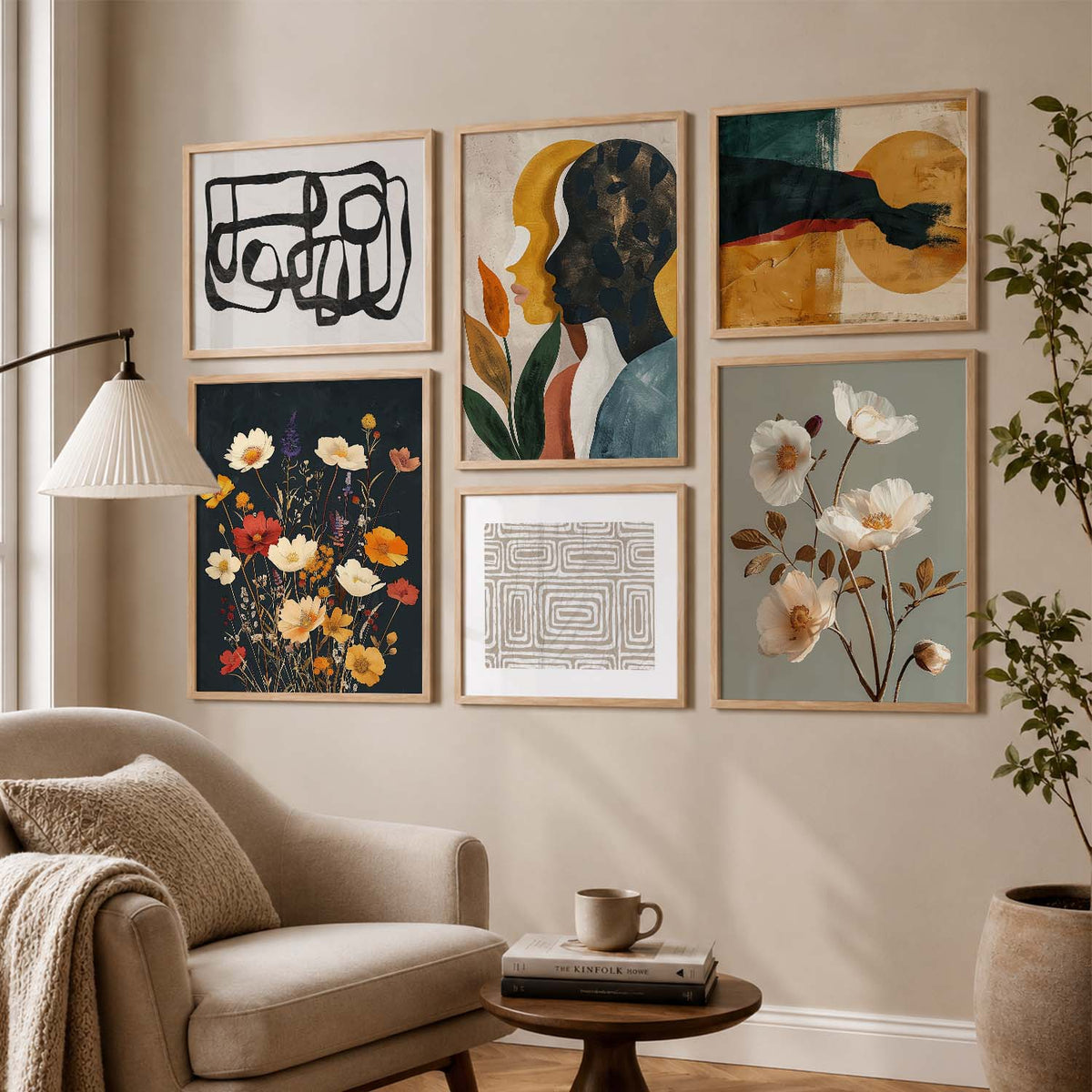 Modern Art  Prints with Frame for Living Room Bedroom Home and Office Wall Decor Set of 6