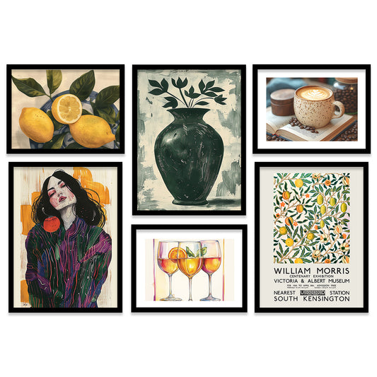Cafe Art Prints with Frame for Living Room Bedroom Home and Office Wall Decor Set of 6