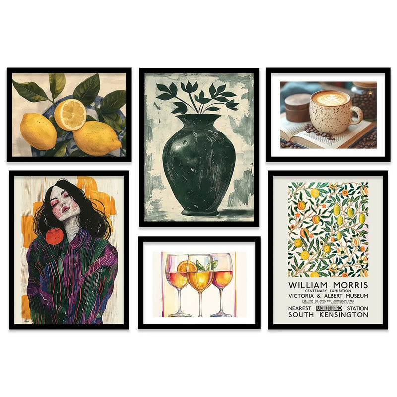 Cafe Art Prints with Frame for Living Room Bedroom Home and Office Wall Decor Set of 6