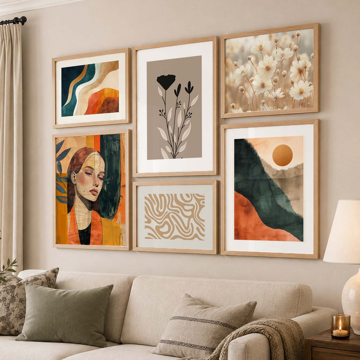 Modern  Art Prints with Frame for Living Room Bedroom Home and Office Wall Decor Set of 6