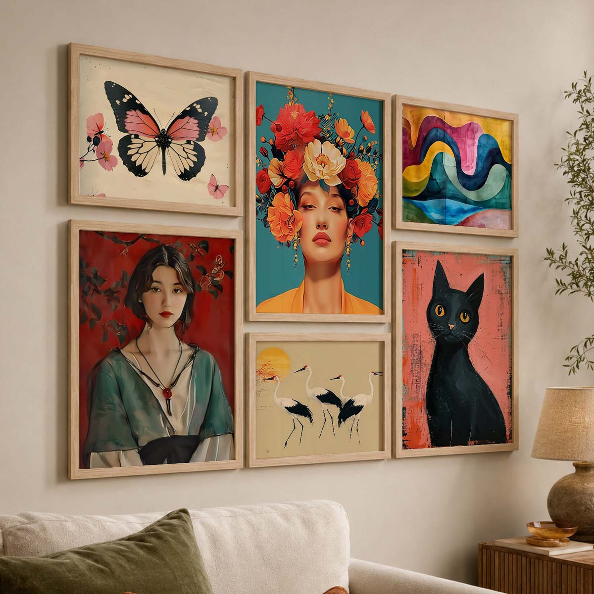 Modern  Art Prints with Frame for Living Room Bedroom Home and Office Wall Decor Set of 6