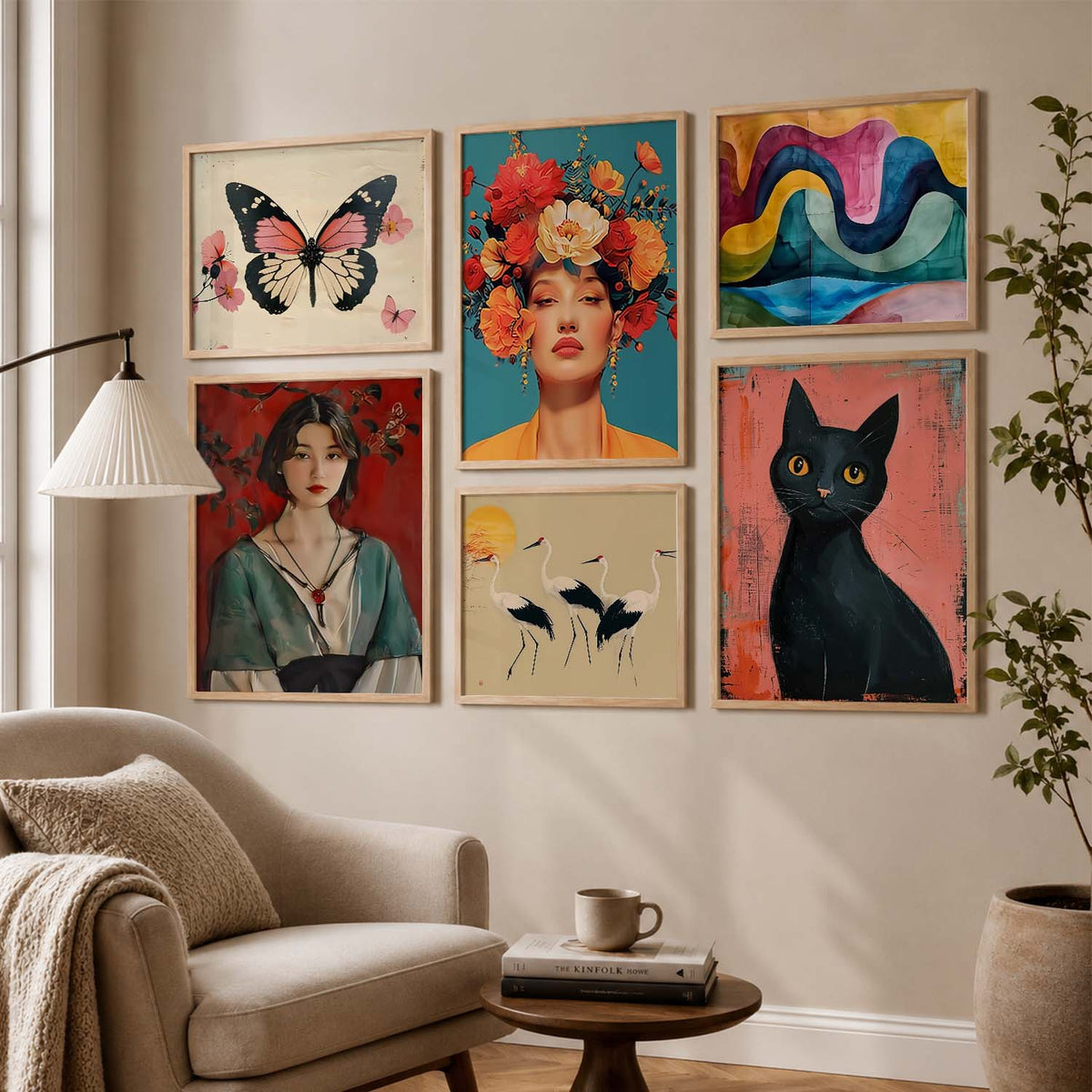 Modern  Art Prints with Frame for Living Room Bedroom Home and Office Wall Decor Set of 6