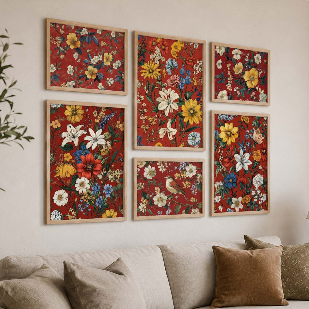 Floral Art Prints with Frame for Living Room Bedroom Home and Office Wall Decor Set of 6