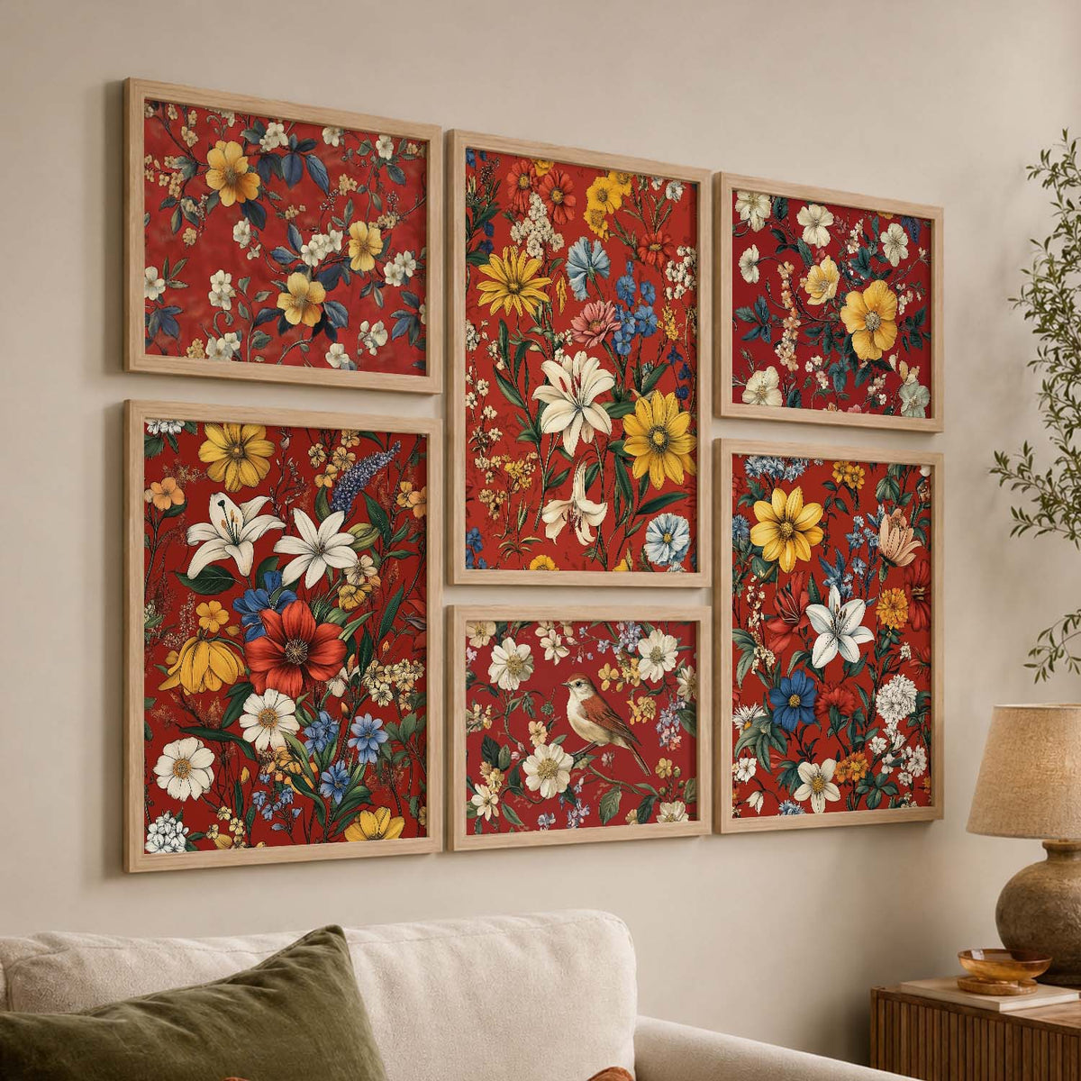 Floral Art Prints with Frame for Living Room Bedroom Home and Office Wall Decor Set of 6