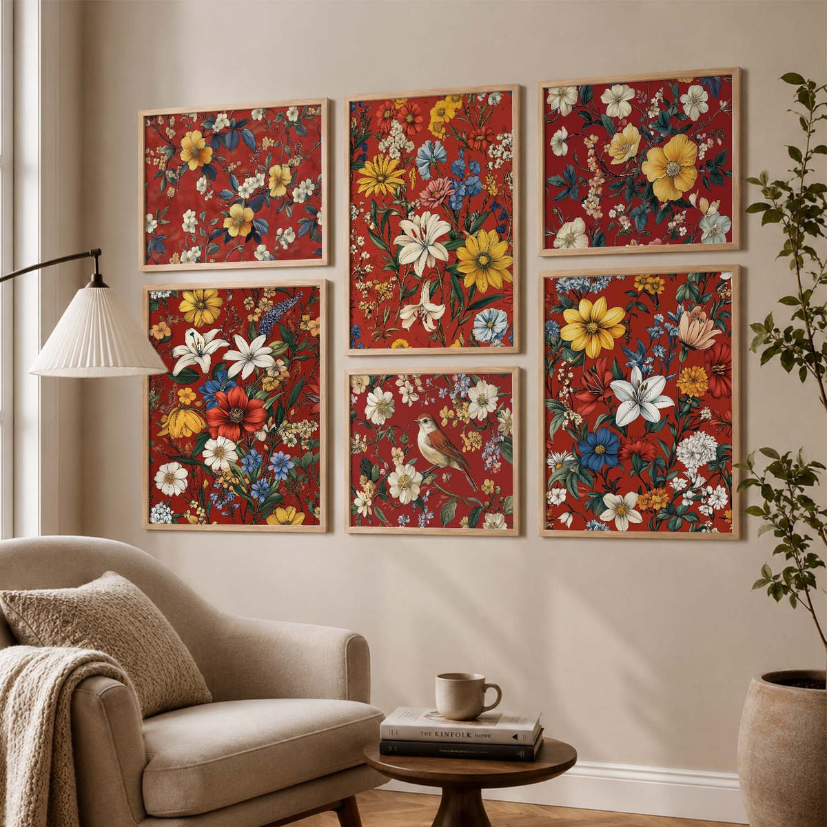 Floral Art Prints with Frame for Living Room Bedroom Home and Office Wall Decor Set of 6