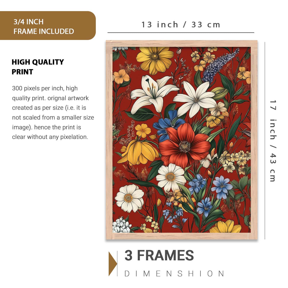 Floral Art Prints with Frame for Living Room Bedroom Home and Office Wall Decor Set of 6