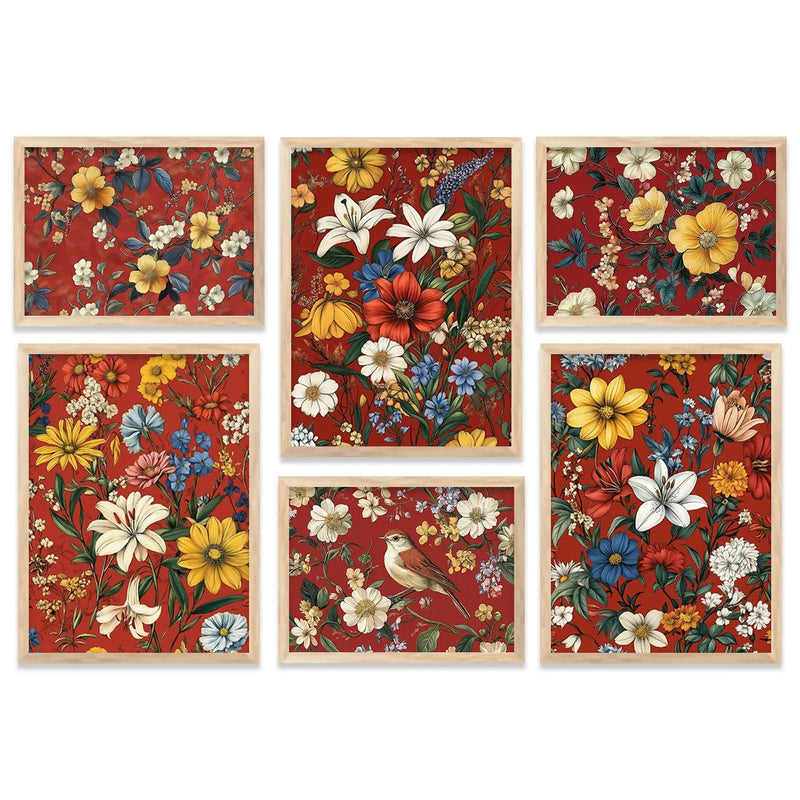 Floral Art Prints with Frame for Living Room Bedroom Home and Office Wall Decor Set of 6