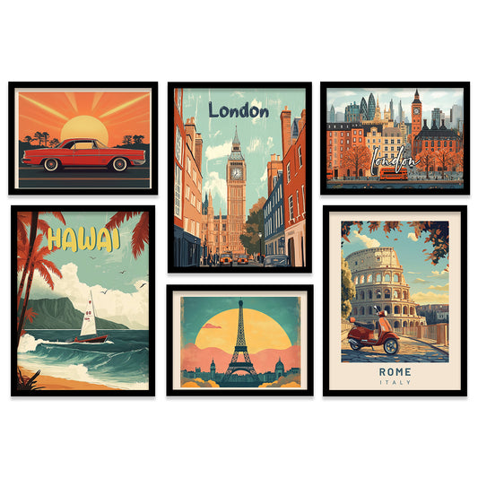 City view Art Prints with Frame for Living Room Bedroom Home and Office Wall Decor Set of 6