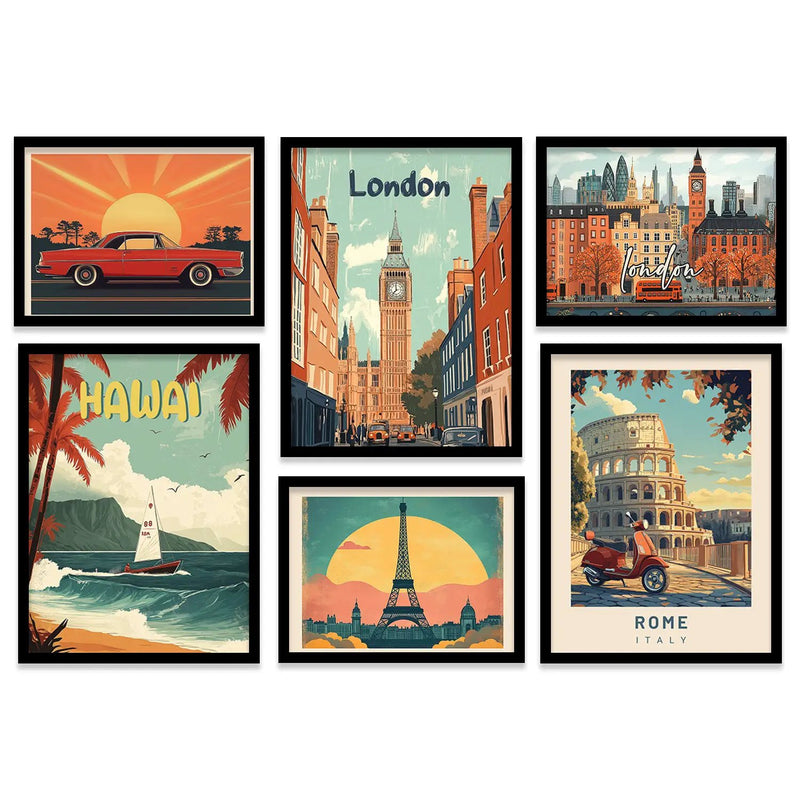 City view Art Prints with Frame for Living Room Bedroom Home and Office Wall Decor Set of 6