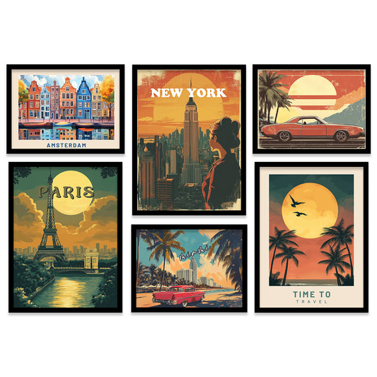 City view Art Prints with Frame for Living Room Bedroom Home and Office Wall Decor Set of 6