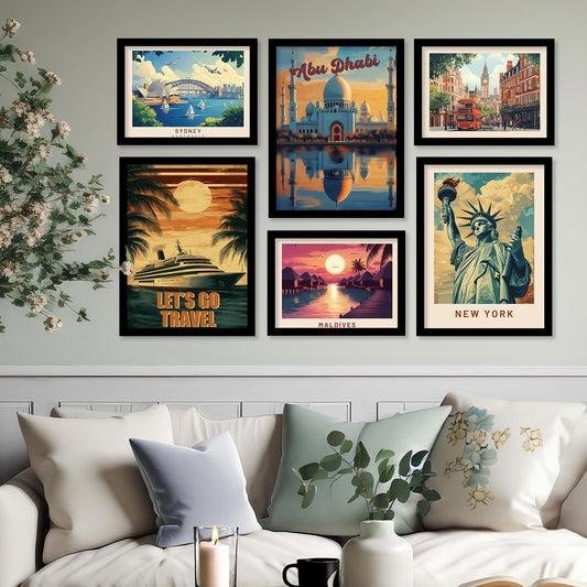 City view  Art Prints with Frame for Living Room Bedroom Home and Office Wall Decor Set of 6