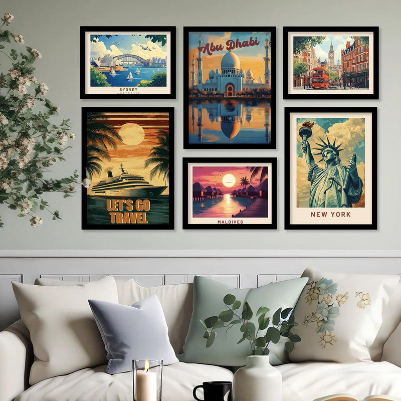 City view  Art Prints with Frame for Living Room Bedroom Home and Office Wall Decor Set of 6