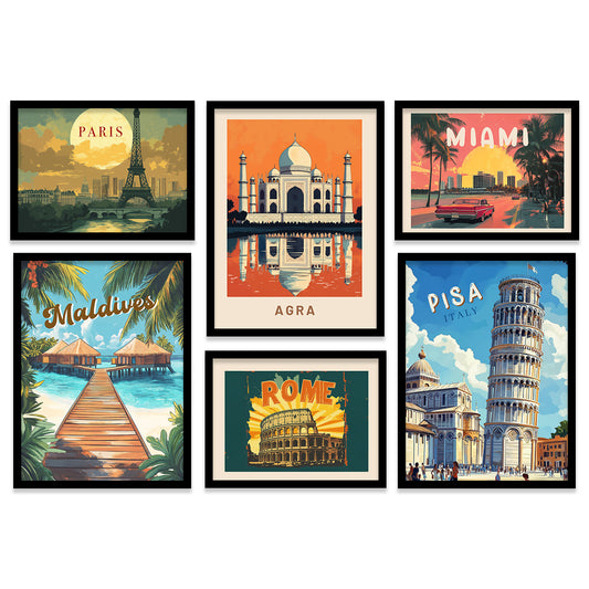 City view Art Prints with Frame for Living Room Bedroom Home and Office Wall Decor Set of 6