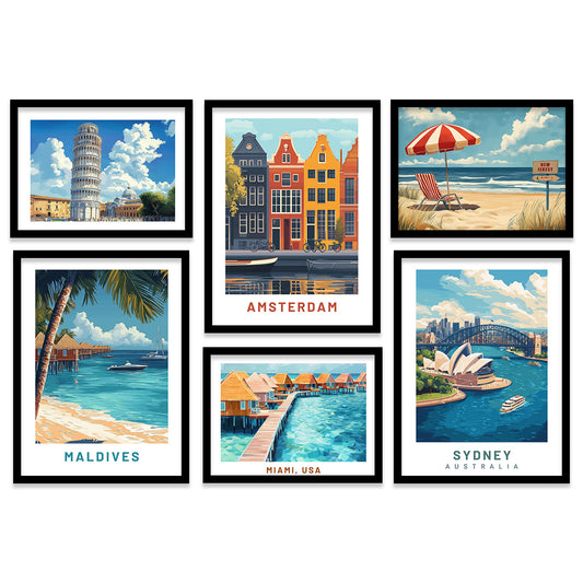 City view Art Prints with Frame for Living Room Bedroom Home and Office Wall Decor Set of 6