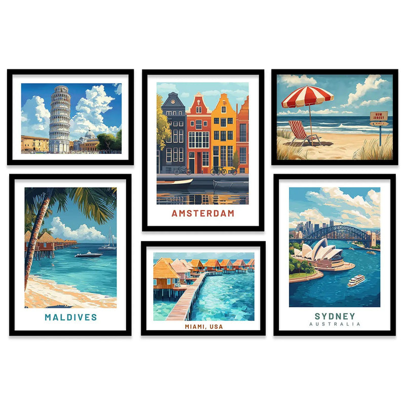 City view Art Prints with Frame for Living Room Bedroom Home and Office Wall Decor Set of 6