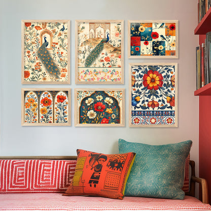 Traditional Art Prints with Frame for Living Room Bedroom Home and Office Wall Decor Set of 6