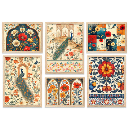 Traditional Art Prints with Frame for Living Room Bedroom Home and Office Wall Decor Set of 6