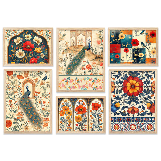 Traditional Art Prints with Frame for Living Room Bedroom Home and Office Wall Decor Set of 6