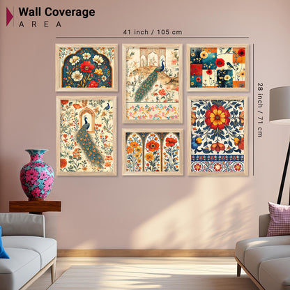 Traditional Art Prints with Frame for Living Room Bedroom Home and Office Wall Decor Set of 6