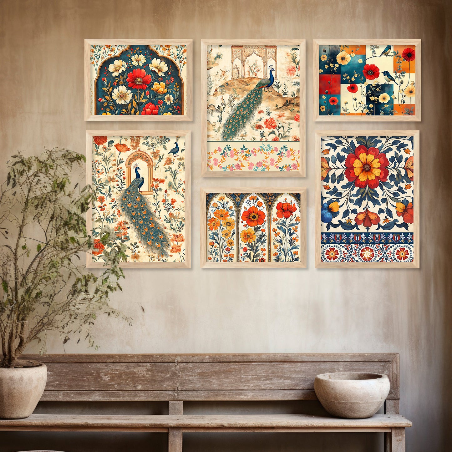 Traditional Art Prints with Frame for Living Room Bedroom Home and Office Wall Decor Set of 6