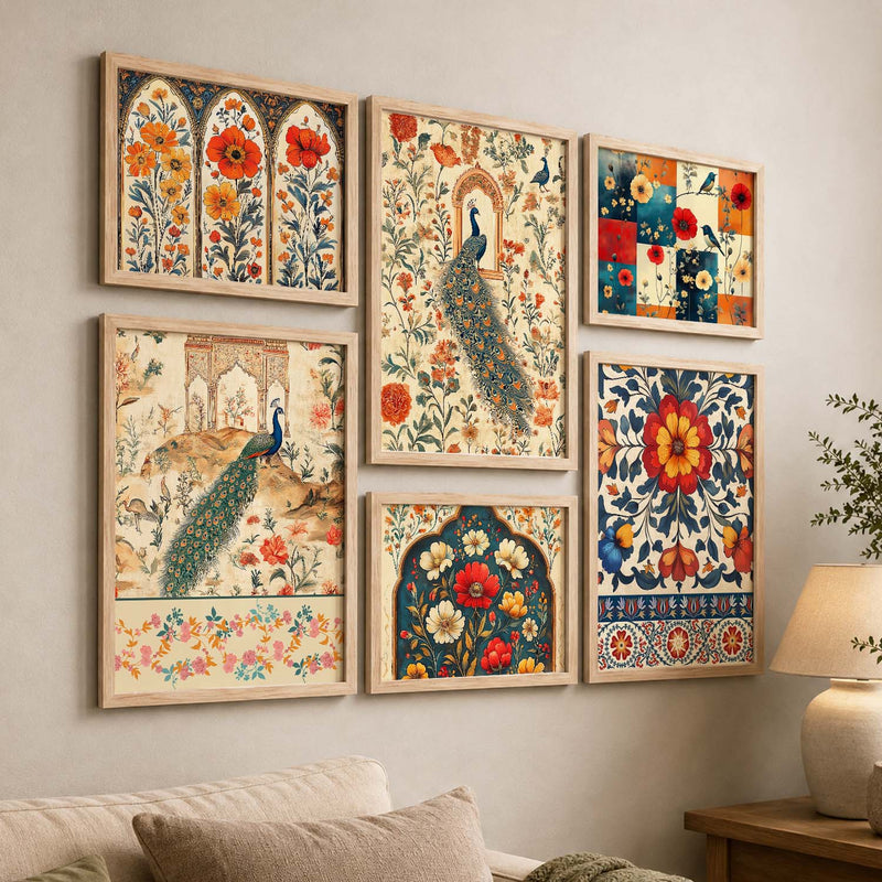 Traditional Art Prints with Frame for Living Room Bedroom Home and Office Wall Decor Set of 6
