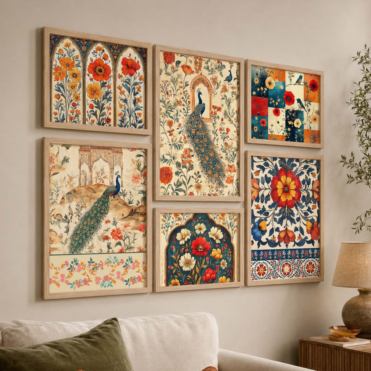 Traditional Art Prints with Frame for Living Room Bedroom Home and Office Wall Decor Set of 6