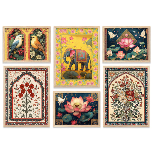 Madhubani Art Prints with Frame for Living Room Bedroom Home and Office Wall Decor Set of 6