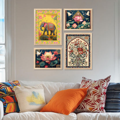 Madhubani Art Prints with Frame for Living Room Bedroom Home and Office Wall Decor Set of 6