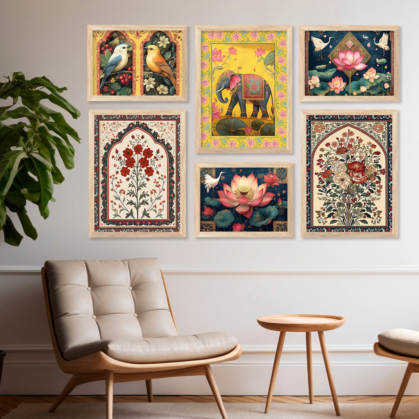 Madhubani Art Prints with Frame for Living Room Bedroom Home and Office Wall Decor Set of 6