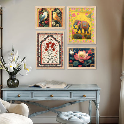 Madhubani Art Prints with Frame for Living Room Bedroom Home and Office Wall Decor Set of 6