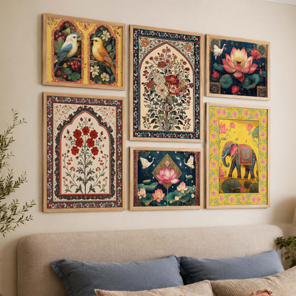 Madhubani Art Prints with Frame for Living Room Bedroom Home and Office Wall Decor Set of 6