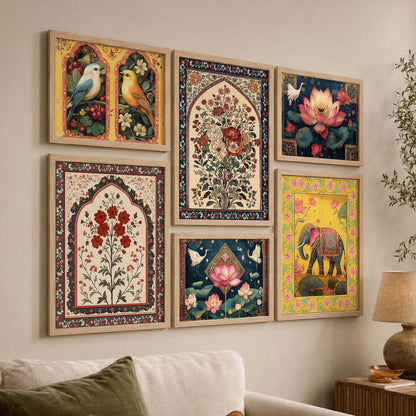 Madhubani Art Prints with Frame for Living Room Bedroom Home and Office Wall Decor Set of 6