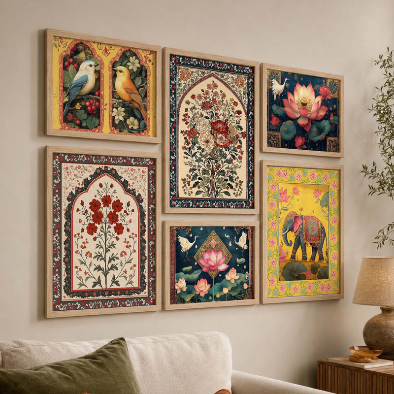 Madhubani Art Prints with Frame for Living Room Bedroom Home and Office Wall Decor Set of 6
