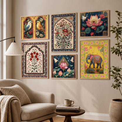 Madhubani Art Prints with Frame for Living Room Bedroom Home and Office Wall Decor Set of 6