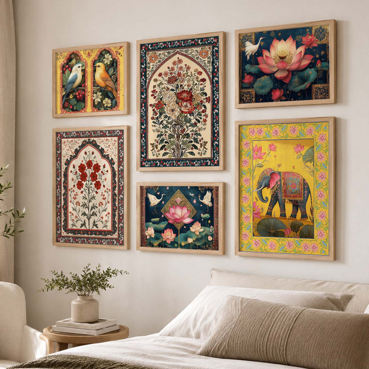 Madhubani Art Prints with Frame for Living Room Bedroom Home and Office Wall Decor Set of 6