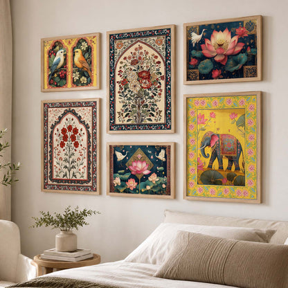 Madhubani Art Prints with Frame for Living Room Bedroom Home and Office Wall Decor Set of 6