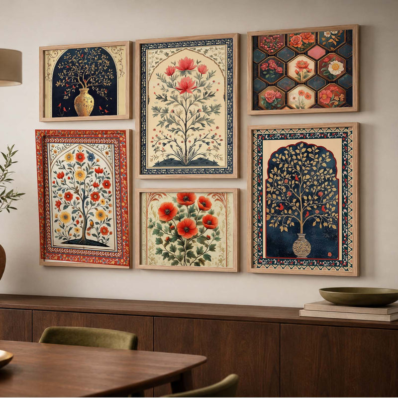 Floral Art Prints with Frame for Living Room Bedroom Home and Office Wall Decor Set of 6