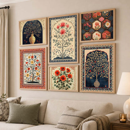 Floral Art Prints with Frame for Living Room Bedroom Home and Office Wall Decor Set of 6