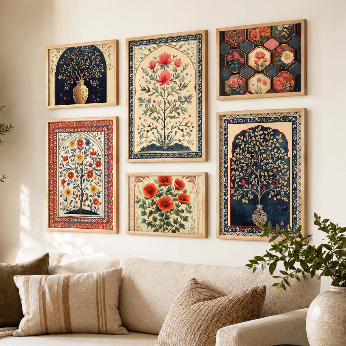 Floral Art Prints with Frame for Living Room Bedroom Home and Office Wall Decor Set of 6