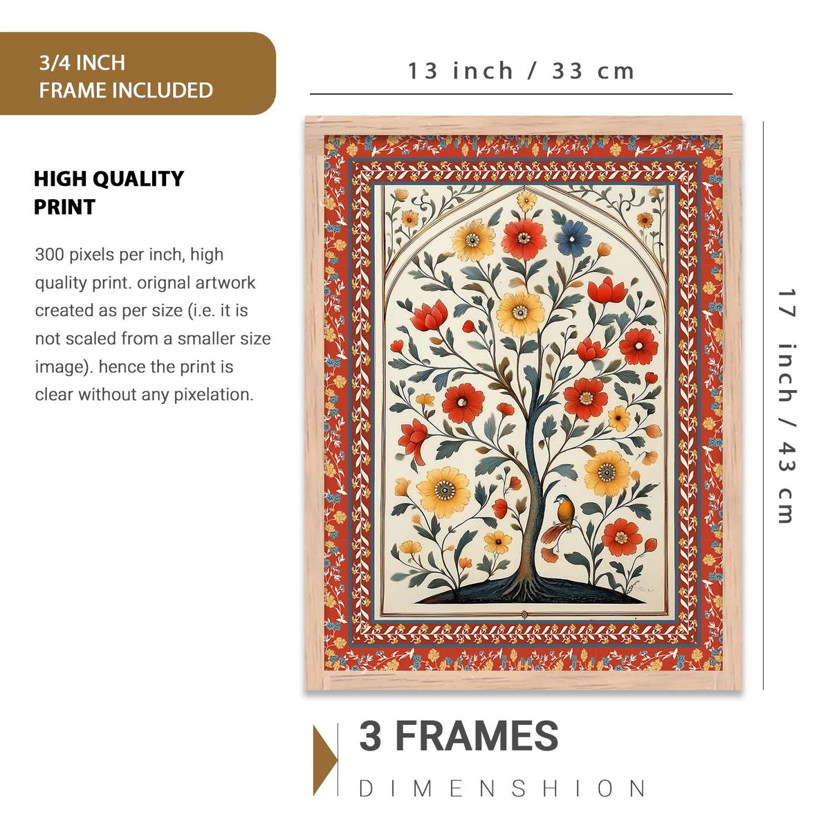 Floral Art Prints with Frame for Living Room Bedroom Home and Office Wall Decor Set of 6