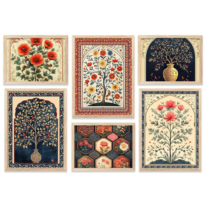 Floral Art Prints with Frame for Living Room Bedroom Home and Office Wall Decor Set of 6