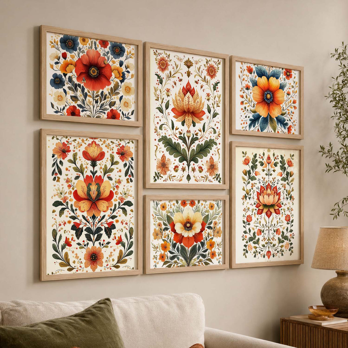 Floral  Art Prints with Frame for Living Room Bedroom Home and Office Wall Decor Set of 6