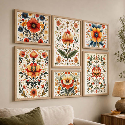 Floral  Art Prints with Frame for Living Room Bedroom Home and Office Wall Decor Set of 6