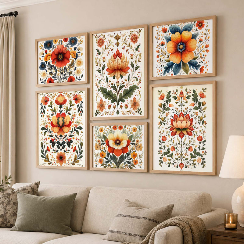 Floral  Art Prints with Frame for Living Room Bedroom Home and Office Wall Decor Set of 6
