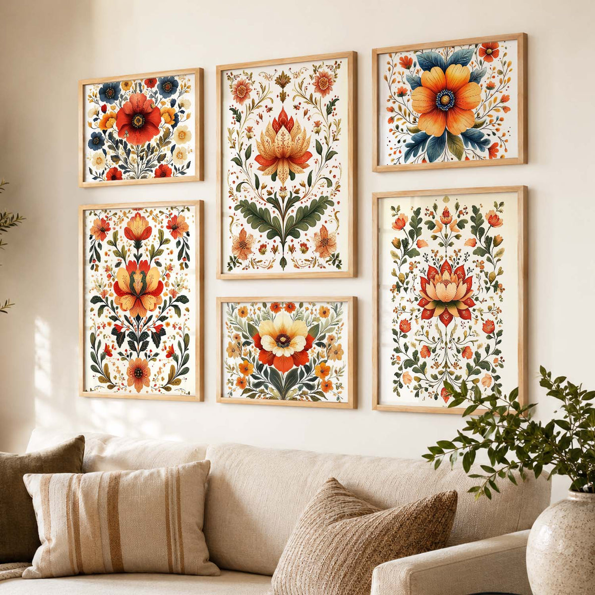 Floral  Art Prints with Frame for Living Room Bedroom Home and Office Wall Decor Set of 6