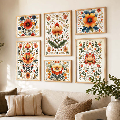 Floral  Art Prints with Frame for Living Room Bedroom Home and Office Wall Decor Set of 6