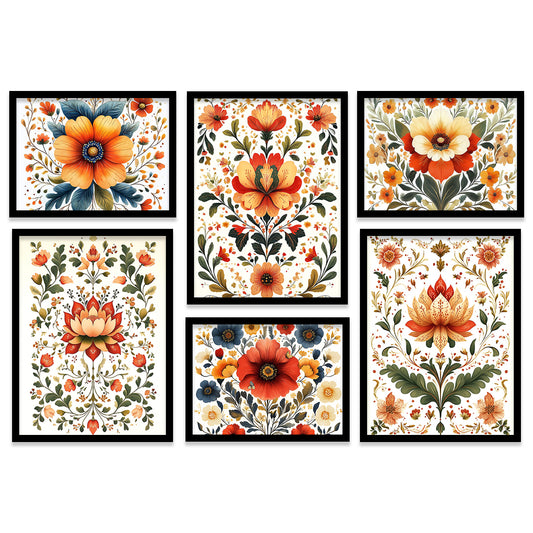 Floral  Art Prints with Frame for Living Room Bedroom Home and Office Wall Decor Set of 6